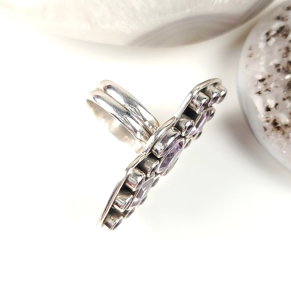 Sterling Silver Amethyst Geometric Crawler Ring Size 6.75 - Picture 6 of 10